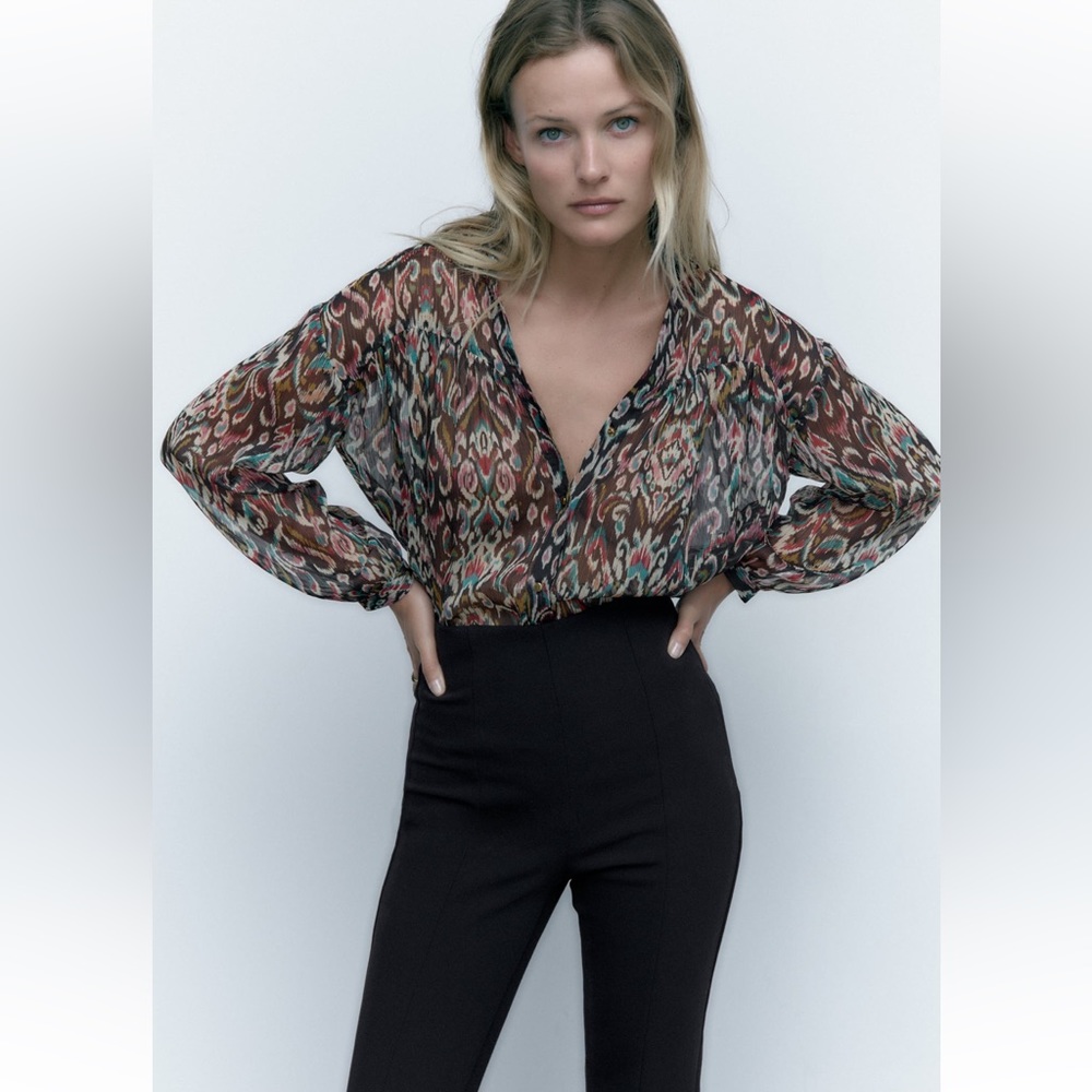 Zara printed semi sheer blouse